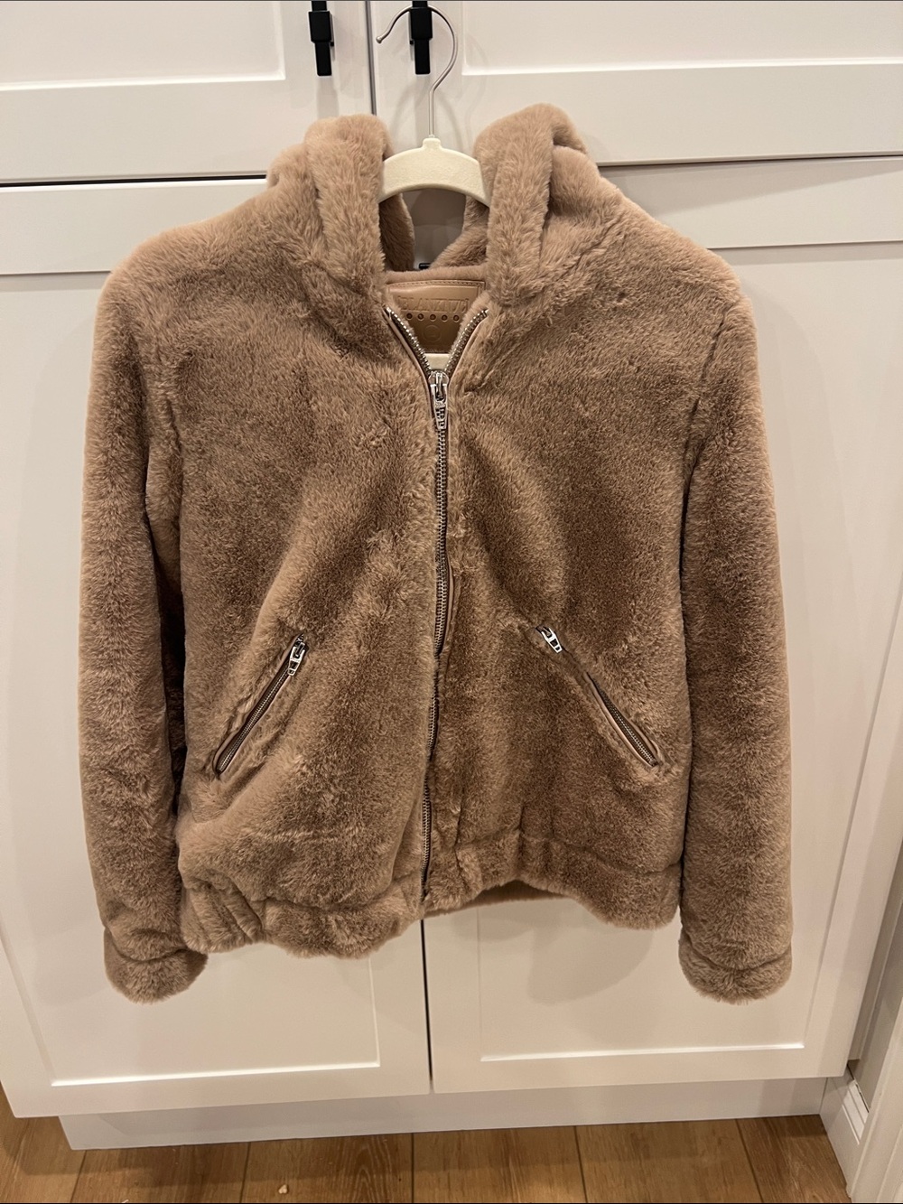 Blank NYC Faux Fur Hooded Jacket in Taupe